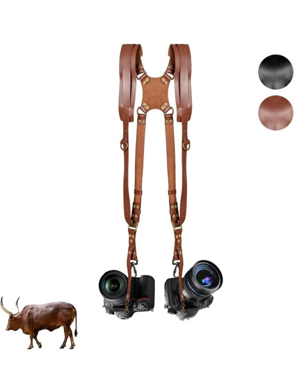 Dual Camera Strap for Two DSLR/SLR Cameras - Adjustable, Comfortable, Tan